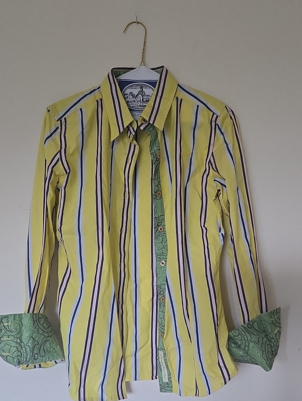 Robert Graham Yellow Striped Button-Down with Green Accents